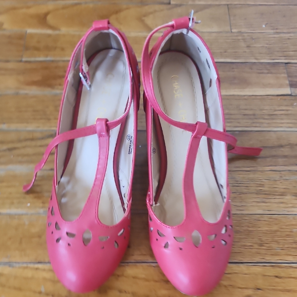 Chase + Chloe Coral T-Strap Heels